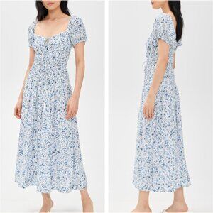 NEW Reformation Rhett Midi Dress Sz2 Nile Voile Blue White Floral French Causal